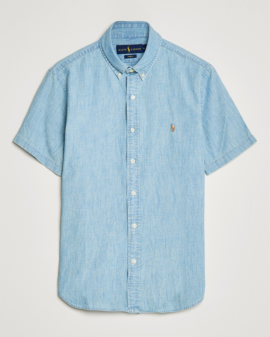 Herren | Hemden | Polo Ralph Lauren | Slim Fit Short Sleeve Chambray Shirt Light Indigo