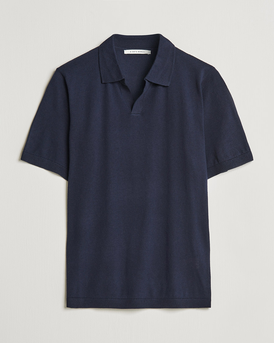 Herren | Poloshirts | A Day's March | Ebro Cotton/Merino Open Collar Polo Navy