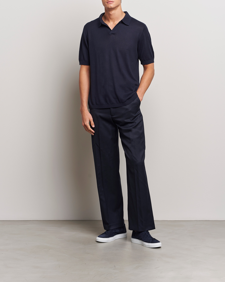 Herren | Poloshirts | A Day's March | Ebro Cotton/Merino Open Collar Polo Navy