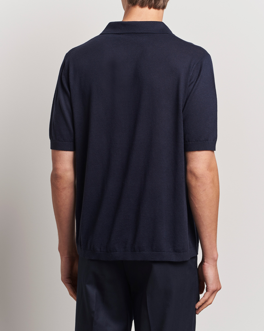 Herren | Poloshirts | A Day's March | Ebro Cotton/Merino Open Collar Polo Navy