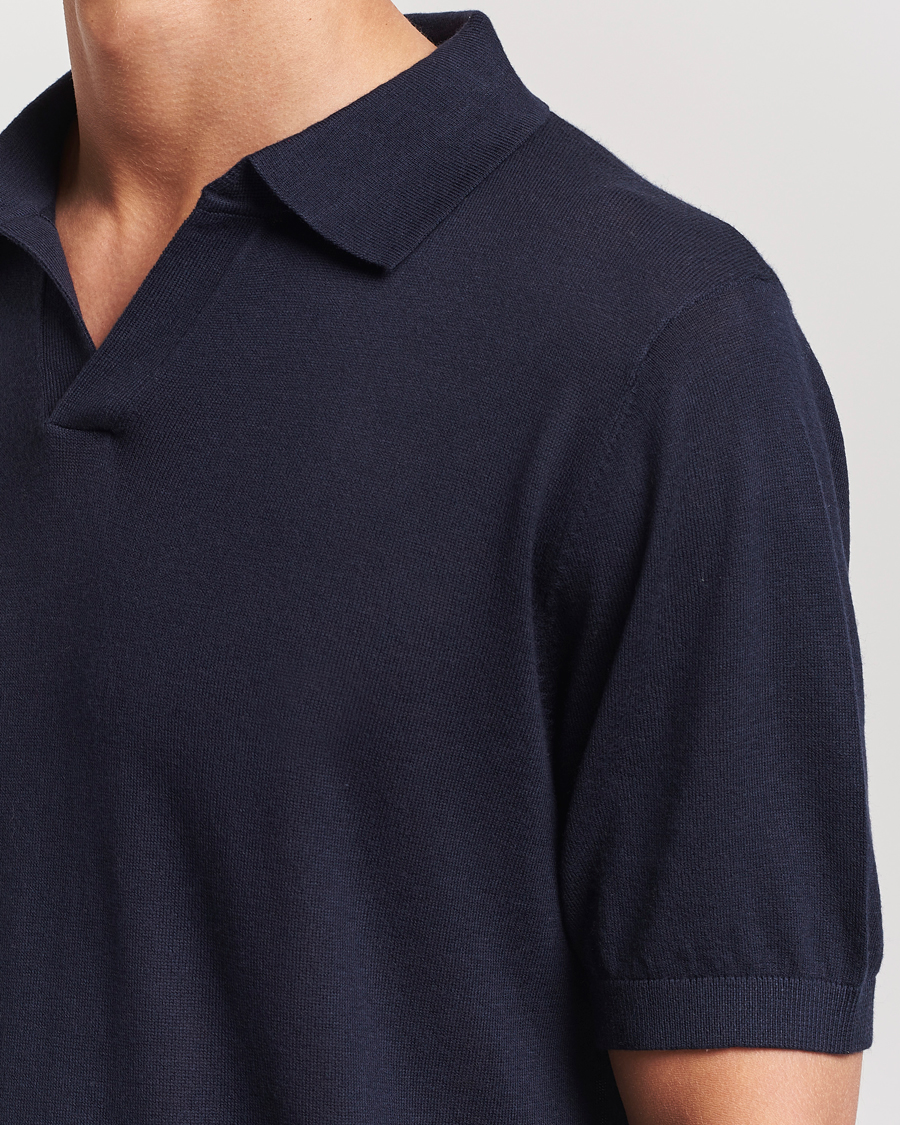 Herren | Poloshirts | A Day's March | Ebro Cotton/Merino Open Collar Polo Navy