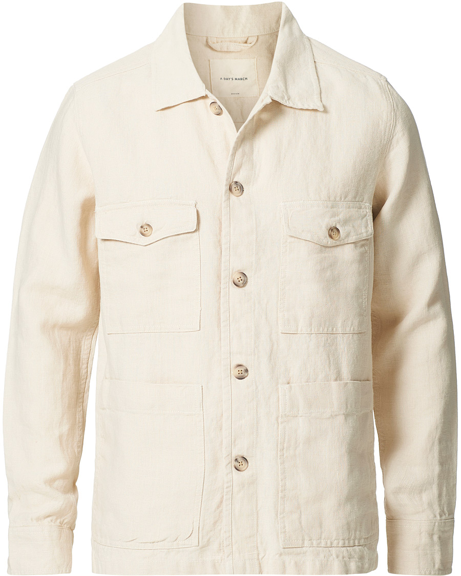 Herren | Overshirts | A Day's March | Heavy Linen Patch Pocket Overshirt Oyster