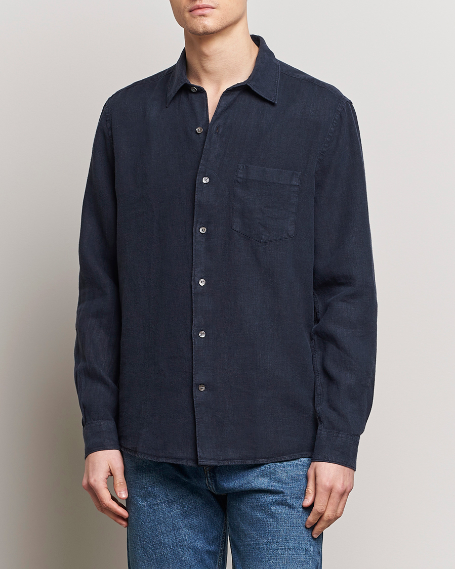 Herren | Business & Beyond | A Day's March | Abu Linen Shirt Navy