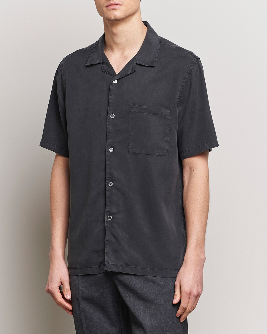 Herren | Kurzarmhemden | A Day's March | Yamu Lyocell Shirt Off Black