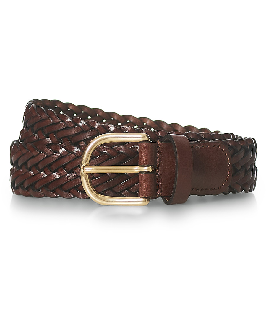 Herren | Anderson's Woven Leather Belt 3 cm Dark Brown | Anderson's | Woven Leather Belt 3 cm Dark Brown