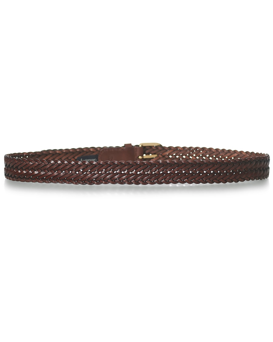 Herren | Anderson's Woven Leather Belt 3 cm Dark Brown | Anderson's | Woven Leather Belt 3 cm Dark Brown