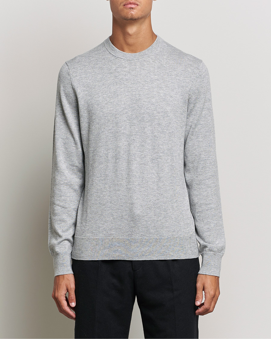 Herren | Rundausschnitt | Filippa K | Cotton Merino Basic Sweater Light Grey Melange