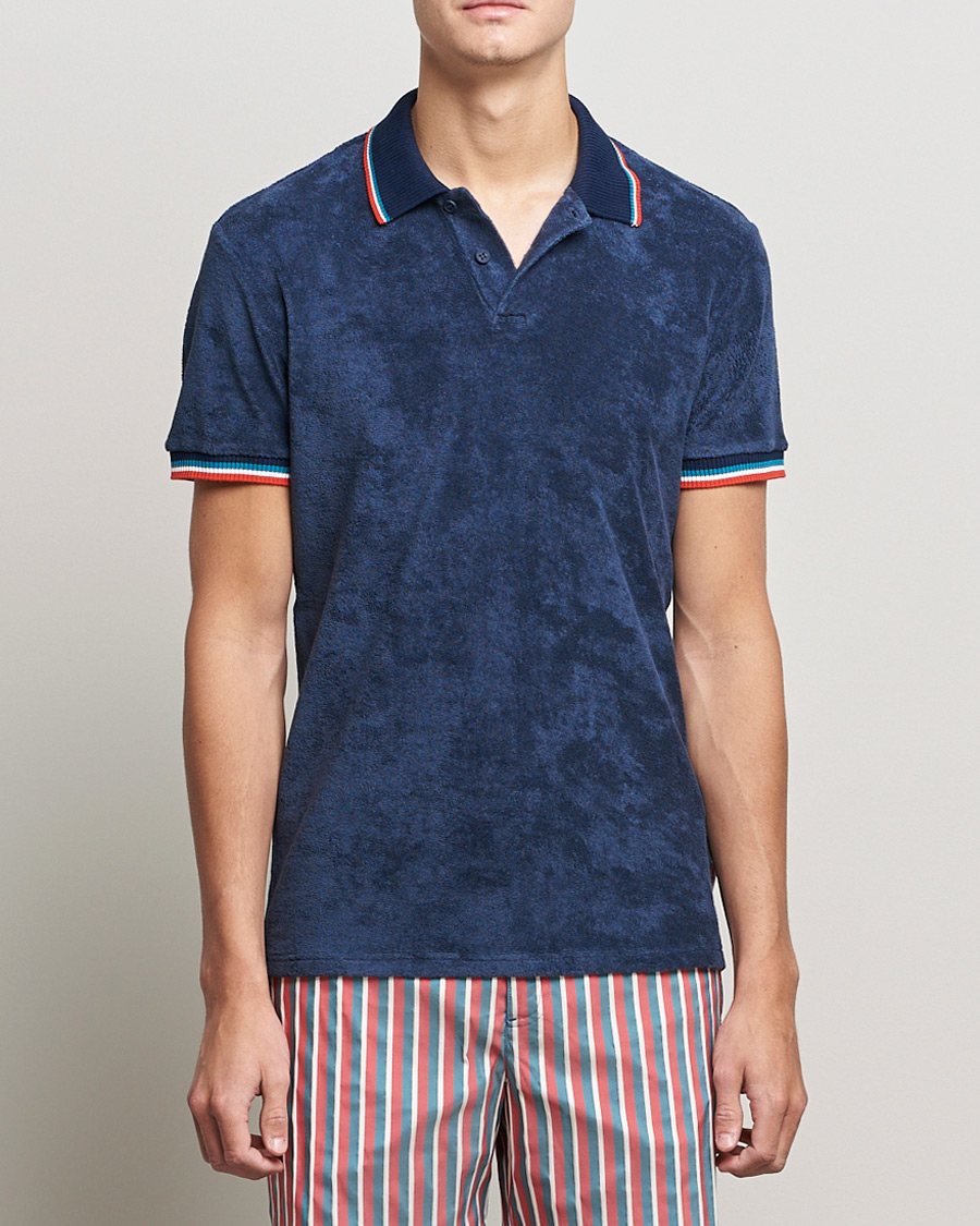 Herren | Poloshirts | Orlebar Brown | Jarrett Towelling Striped Tipping Polo Navy