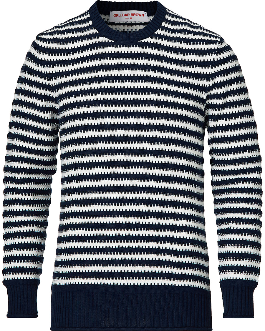 Herren | Pullover | Orlebar Brown | Ned Classic Stripe Organic Cotton Jumper Navy/White Sand