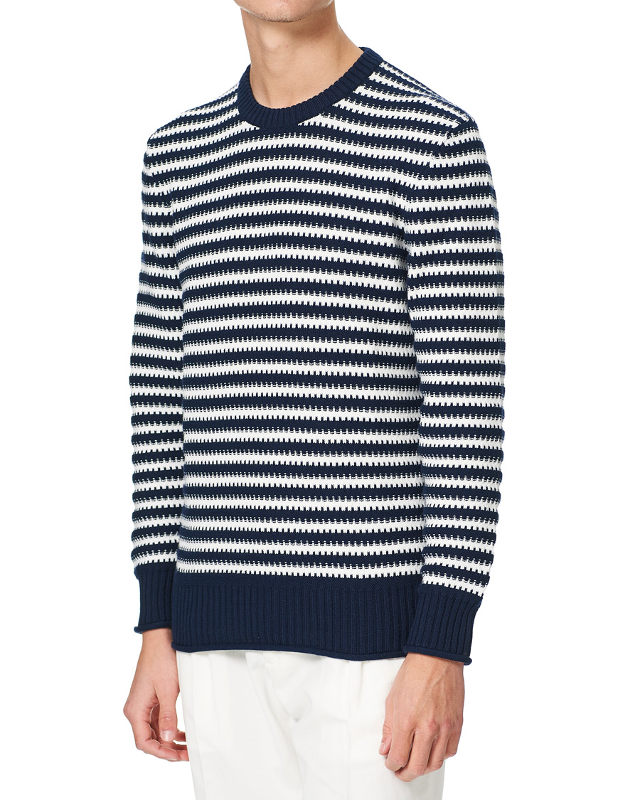 Herren | Pullover | Orlebar Brown | Ned Classic Stripe Organic Cotton Jumper Navy/White Sand