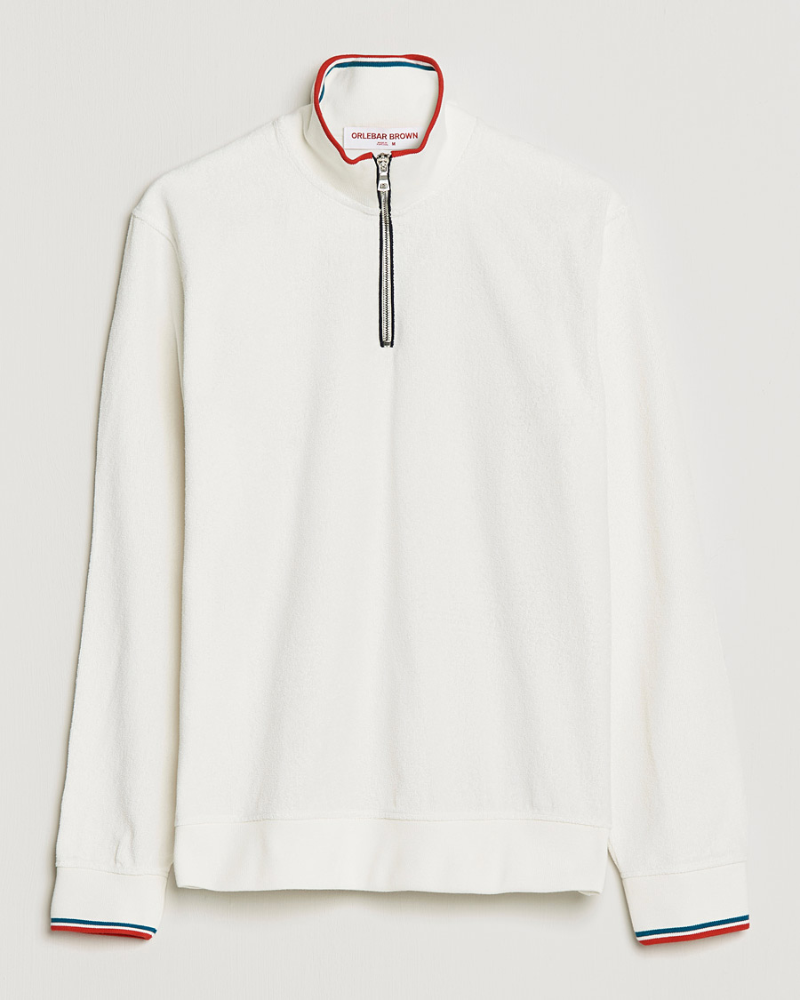 Herren | Pullover | Orlebar Brown | Nielson OB Stripe Towelling Half Zip White Sand