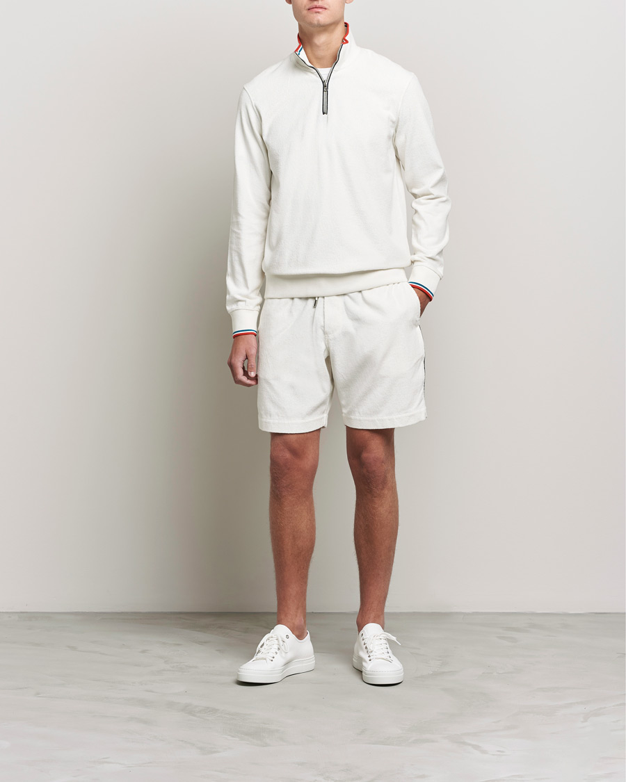 Herren | Pullover | Orlebar Brown | Nielson OB Stripe Towelling Half Zip White Sand