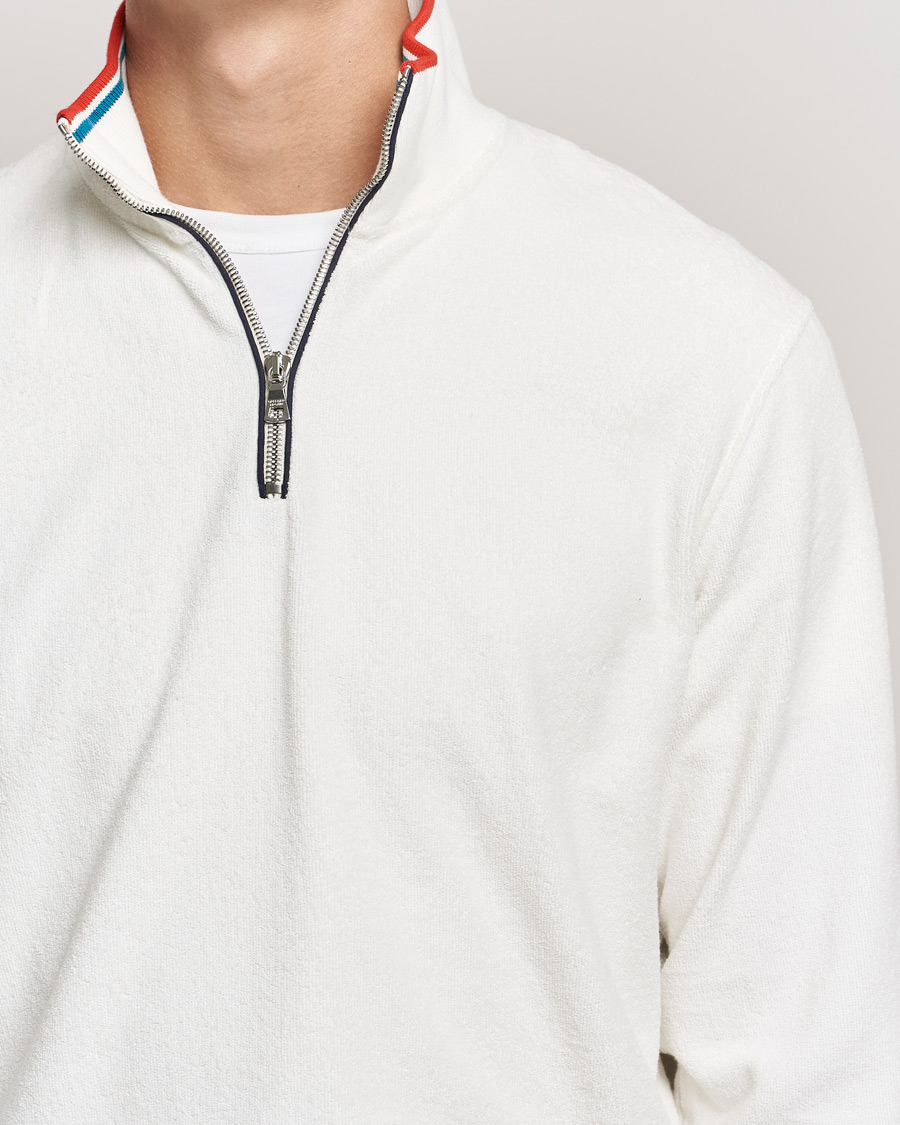 Herren | Pullover | Orlebar Brown | Nielson OB Stripe Towelling Half Zip White Sand