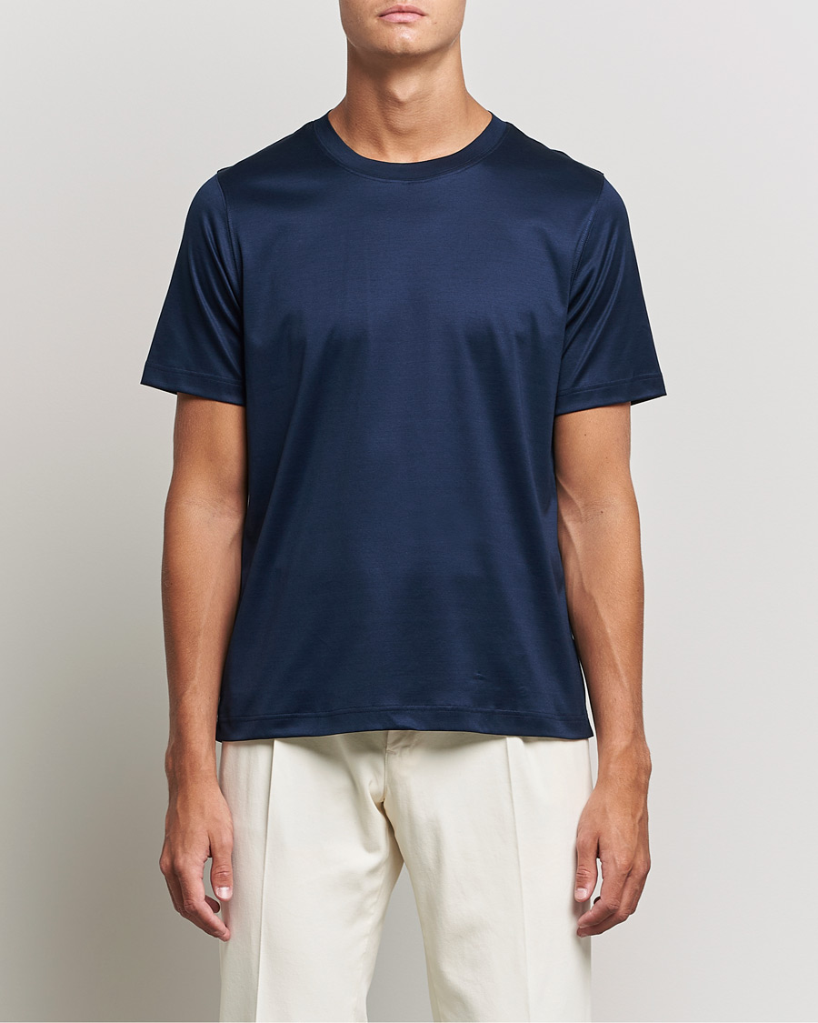 Herren | Business & Beyond | Eton | Filo Di Scozia Cotton T-Shirt Navy