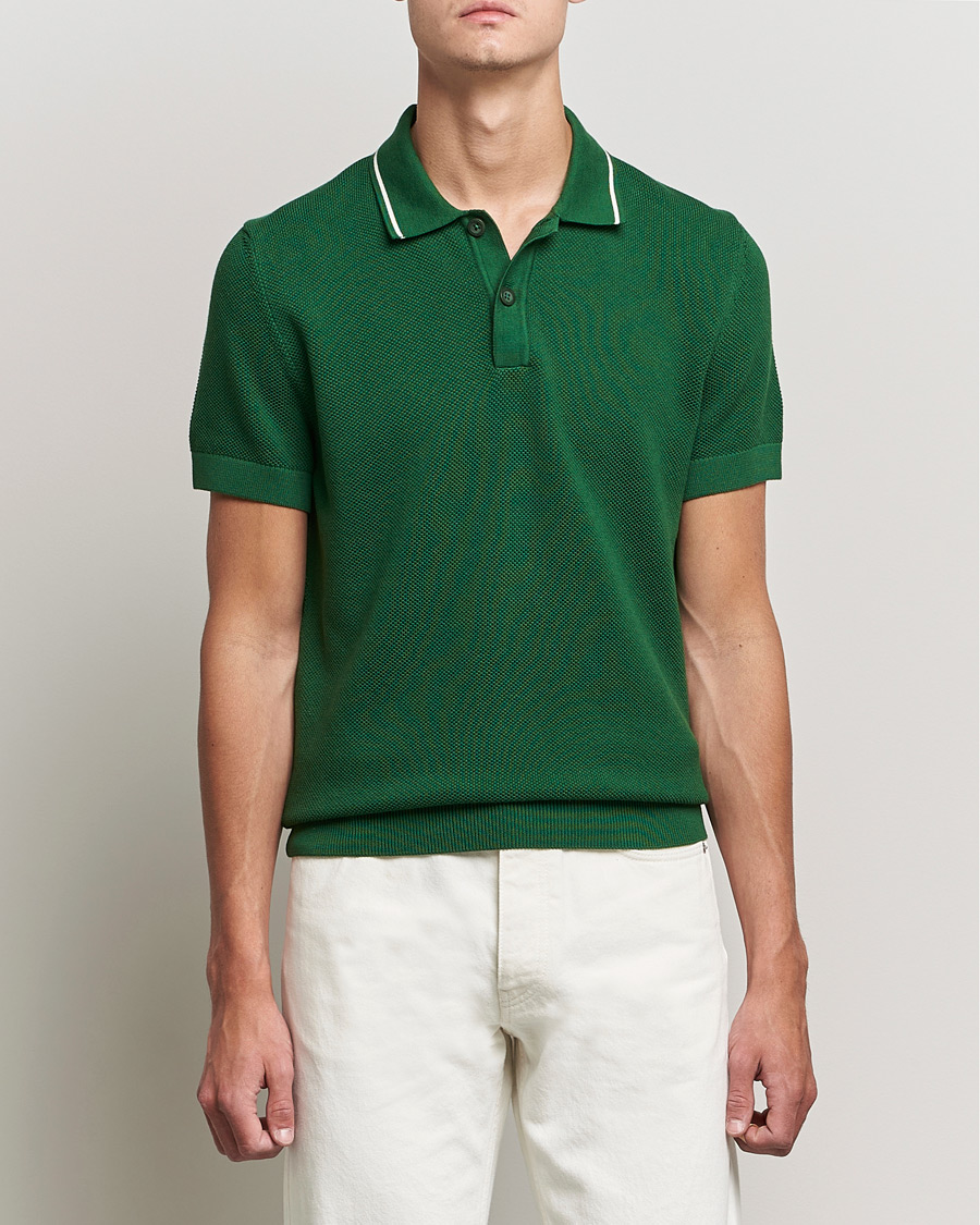Herren | Preppy Authentic | GANT | Textured Knitted Polo Forest Green