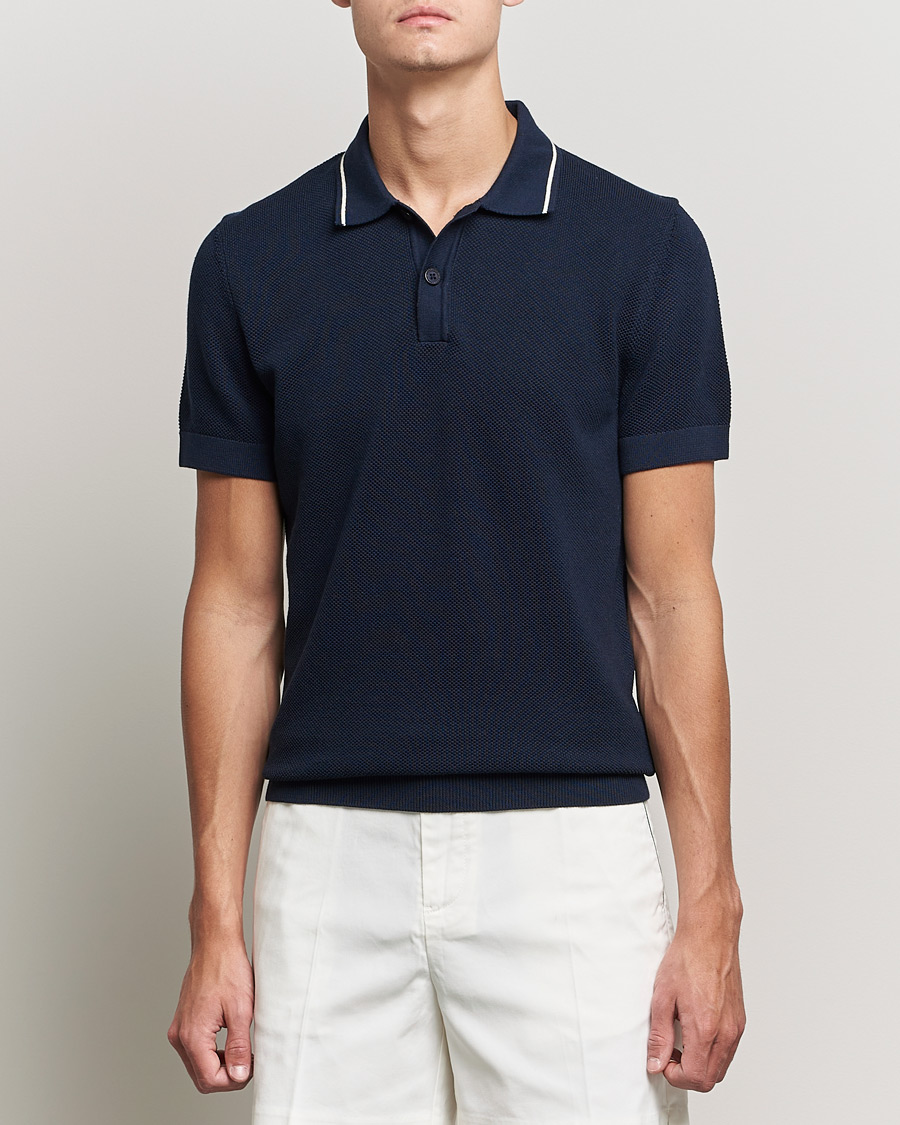 Herren | Preppy Authentic | GANT | Textured Knitted Polo Evening Blue