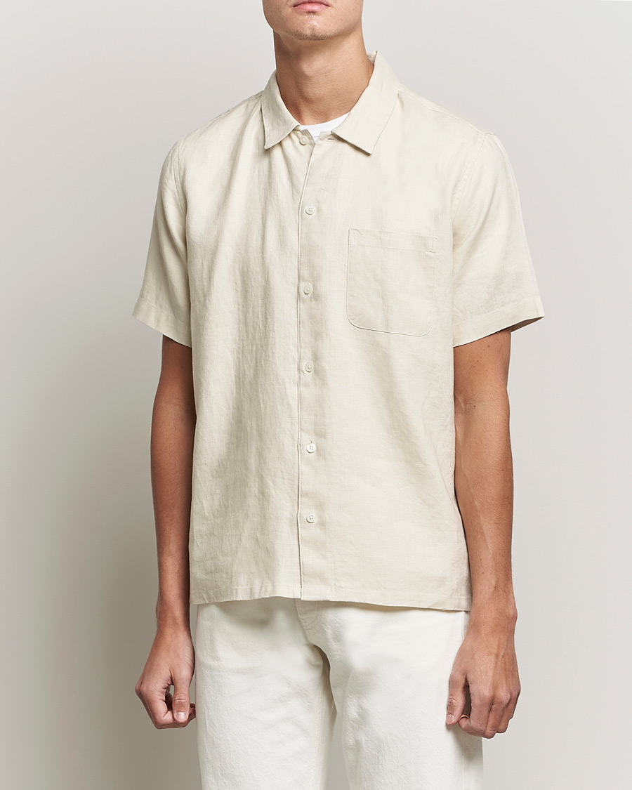 Herren | Hemden | Samsøe Samsøe | Samsøe & Samsøe Avan Linen Short Sleeve Shirt Oatmeal