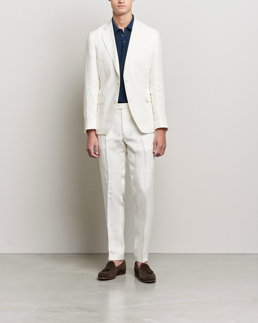 Herren | The Linen Lifestyle | Oscar Jacobson | Denz Linen Trousers White