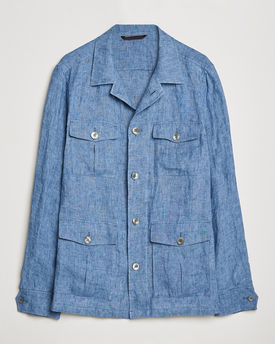 Herren | Hemden | Oscar Jacobson | Safari Linen Shirt Jacket Smog Blue