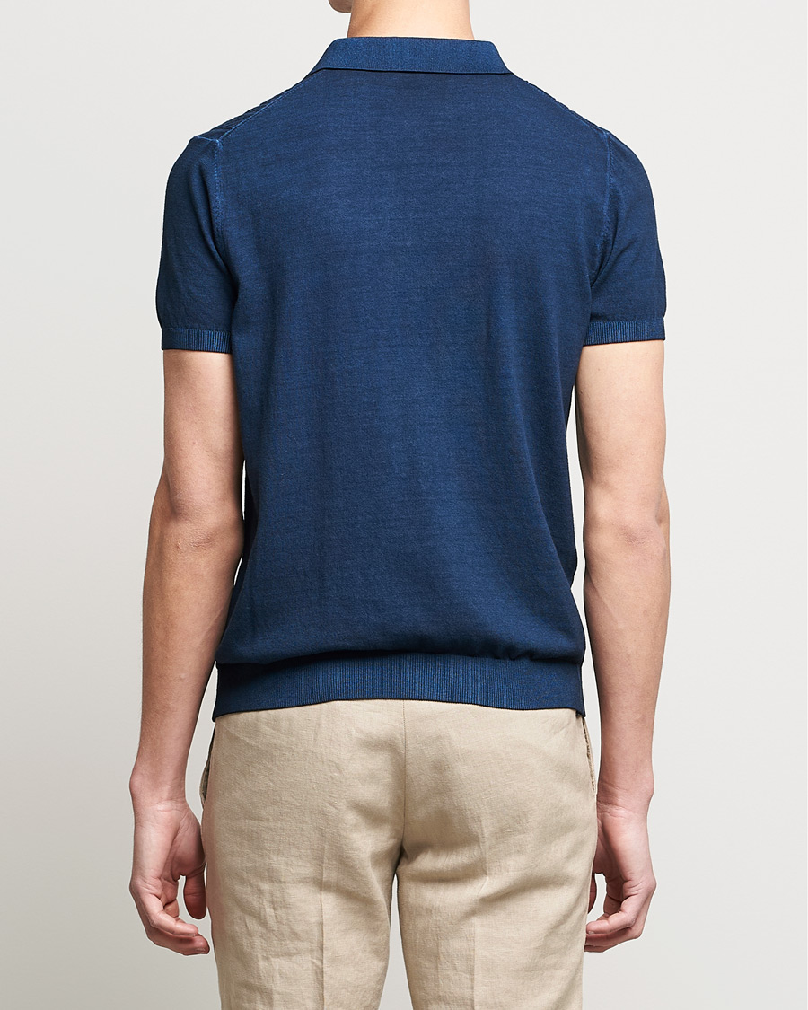 Herren | Poloshirts | Oscar Jacobson | Bard Knitted Cotton Crepe Polo Washed Blue
