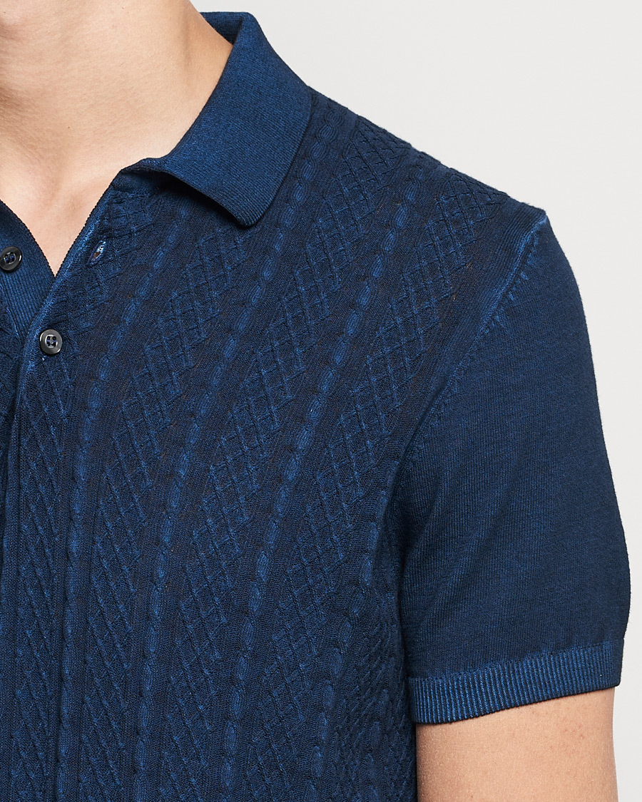 Herren | Poloshirts | Oscar Jacobson | Bard Knitted Cotton Crepe Polo Washed Blue