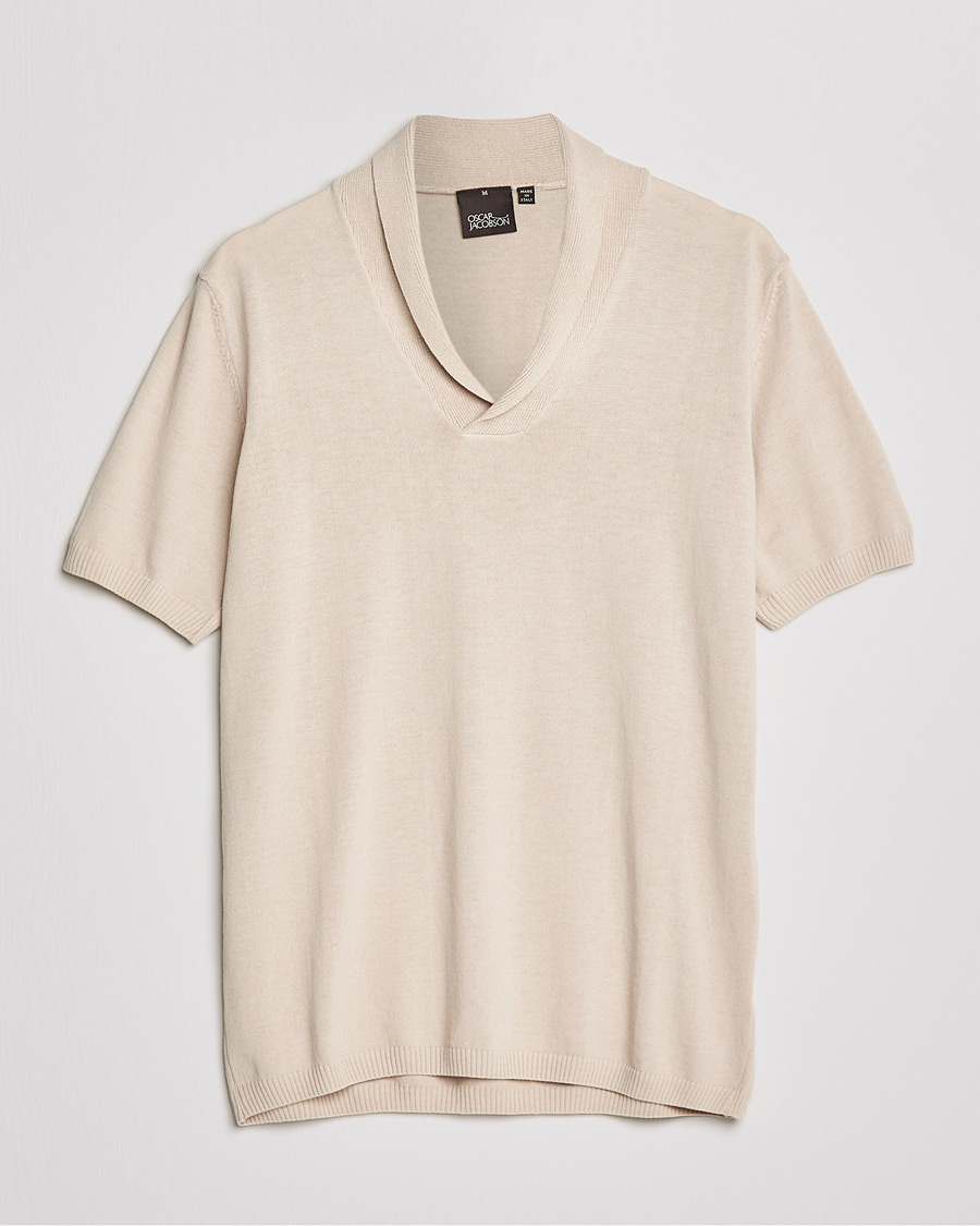Herren | Poloshirts | Oscar Jacobson | Rollo GD Shawl Collar Cotton Polo Beige