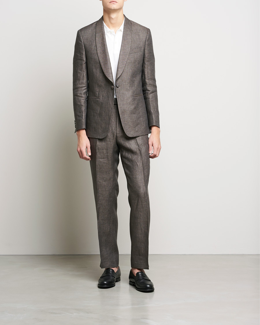 Herren | Anzüge | Oscar Jacobson | Figaro Linen Tuxedo Brown