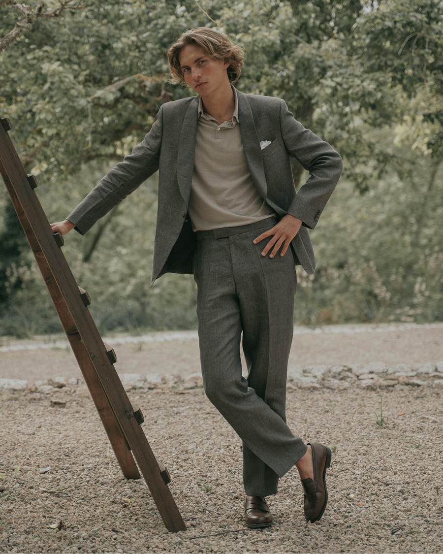 Herren | Anzüge | Oscar Jacobson | Figaro Linen Tuxedo Brown