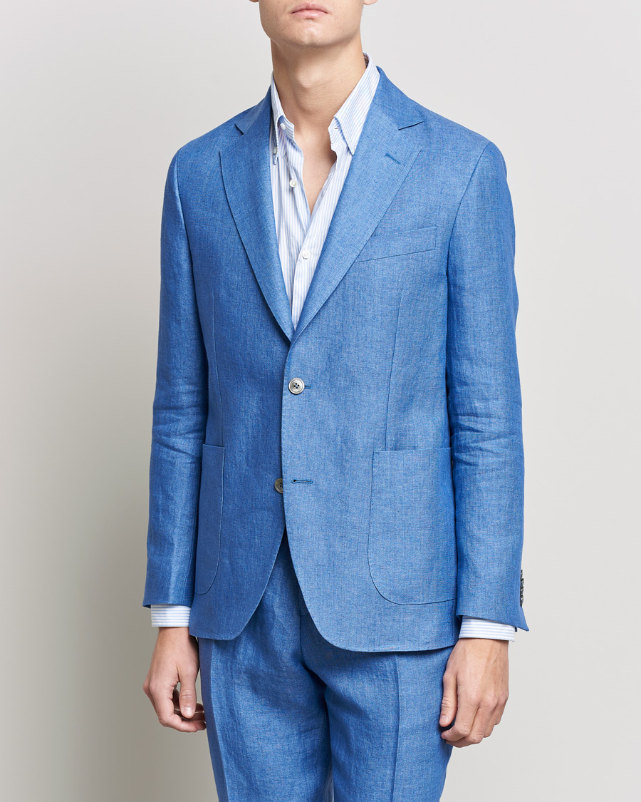Herren | Sakkos | Oscar Jacobson | Ferry Soft Patch Pocket Linen Blazer Light Blue