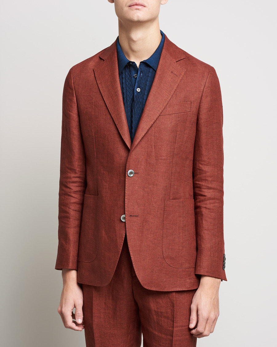 Herren | Sakkos | Oscar Jacobson | Ferry Soft Patch Pocket Linen Blazer Rust