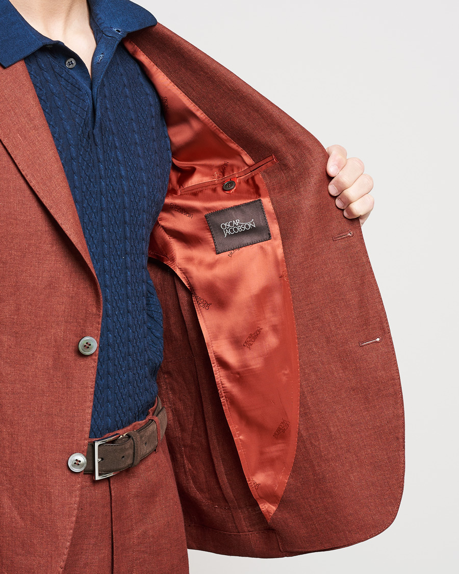 Herren | Sakkos | Oscar Jacobson | Ferry Soft Patch Pocket Linen Blazer Rust