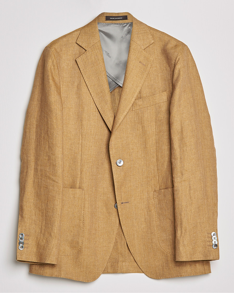 Herren | Sakkos | Oscar Jacobson | Ferry Soft Patch Pocket Linen Blazer Dusky Yellow