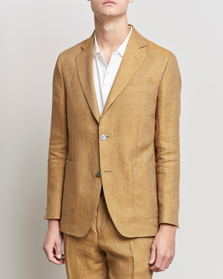 Herren | Sakkos | Oscar Jacobson | Ferry Soft Patch Pocket Linen Blazer Dusky Yellow