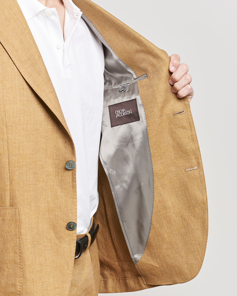 Herren | Sakkos | Oscar Jacobson | Ferry Soft Patch Pocket Linen Blazer Dusky Yellow