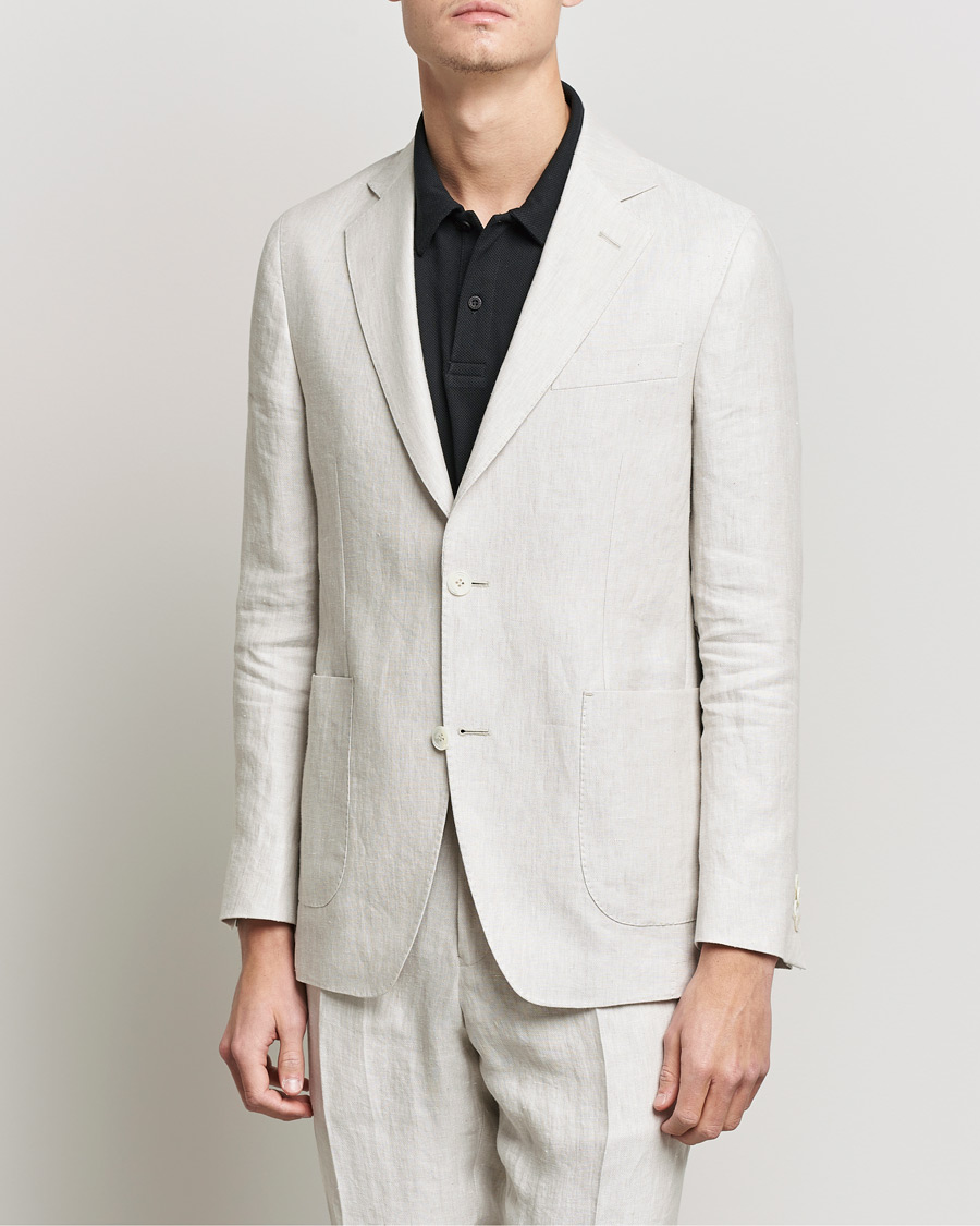 Herren | Sakkos | Oscar Jacobson | Ferry Soft Patch Pocket Linen Blazer Creme