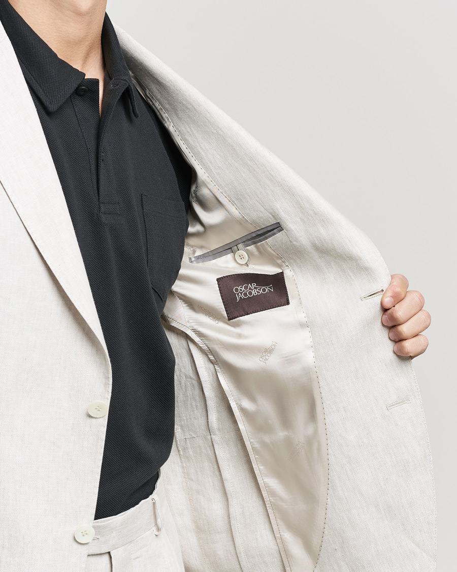Herren | Sakkos | Oscar Jacobson | Ferry Soft Patch Pocket Linen Blazer Creme