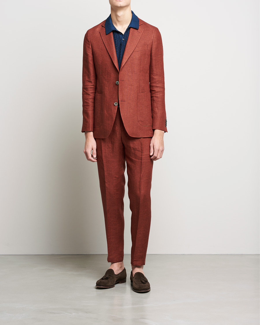 Herren | Hosen | Oscar Jacobson | Delon Linen Trousers Rust