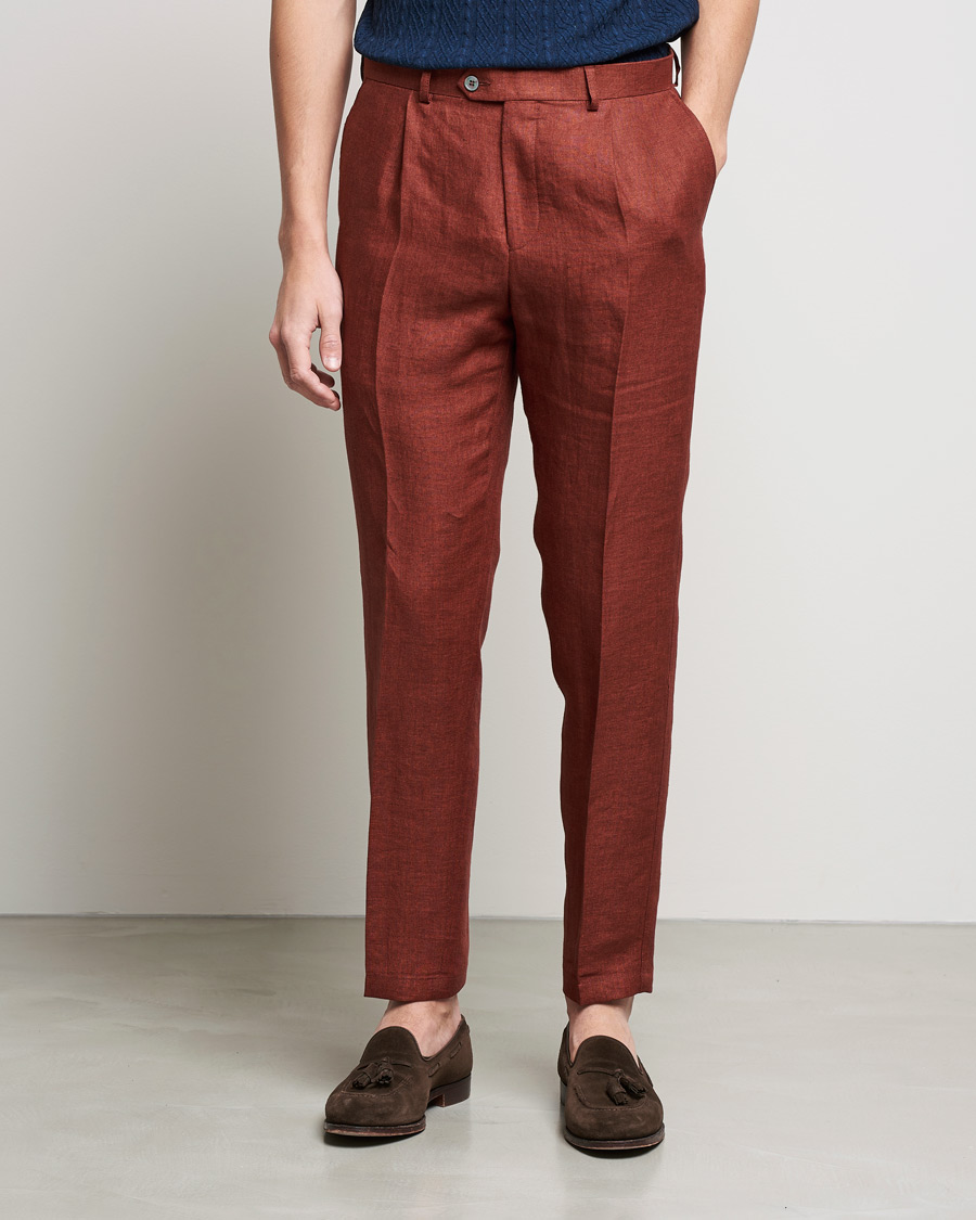 Herren | Hosen | Oscar Jacobson | Delon Linen Trousers Rust