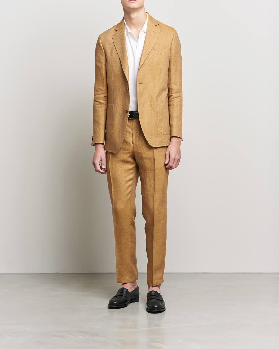 Herren | Hosen | Oscar Jacobson | Delon Linen Trousers Dusky Yellow