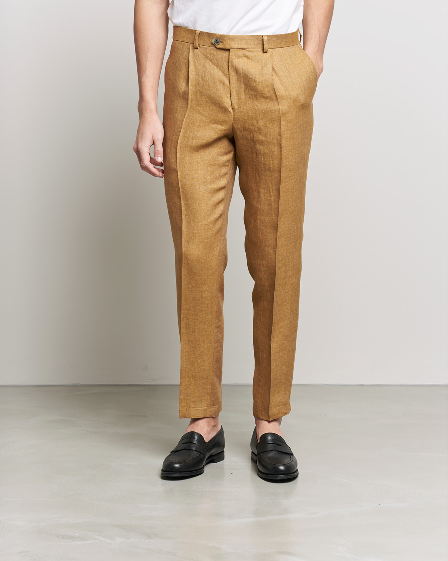 Herren | Hosen | Oscar Jacobson | Delon Linen Trousers Dusky Yellow