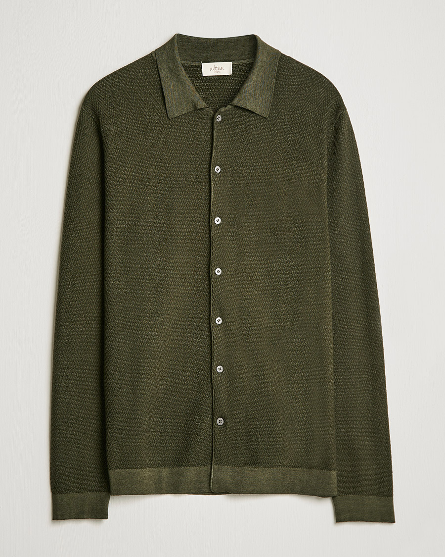 Herren | Strickjacke | Altea | Herringbone Wool Shirt Dark Green