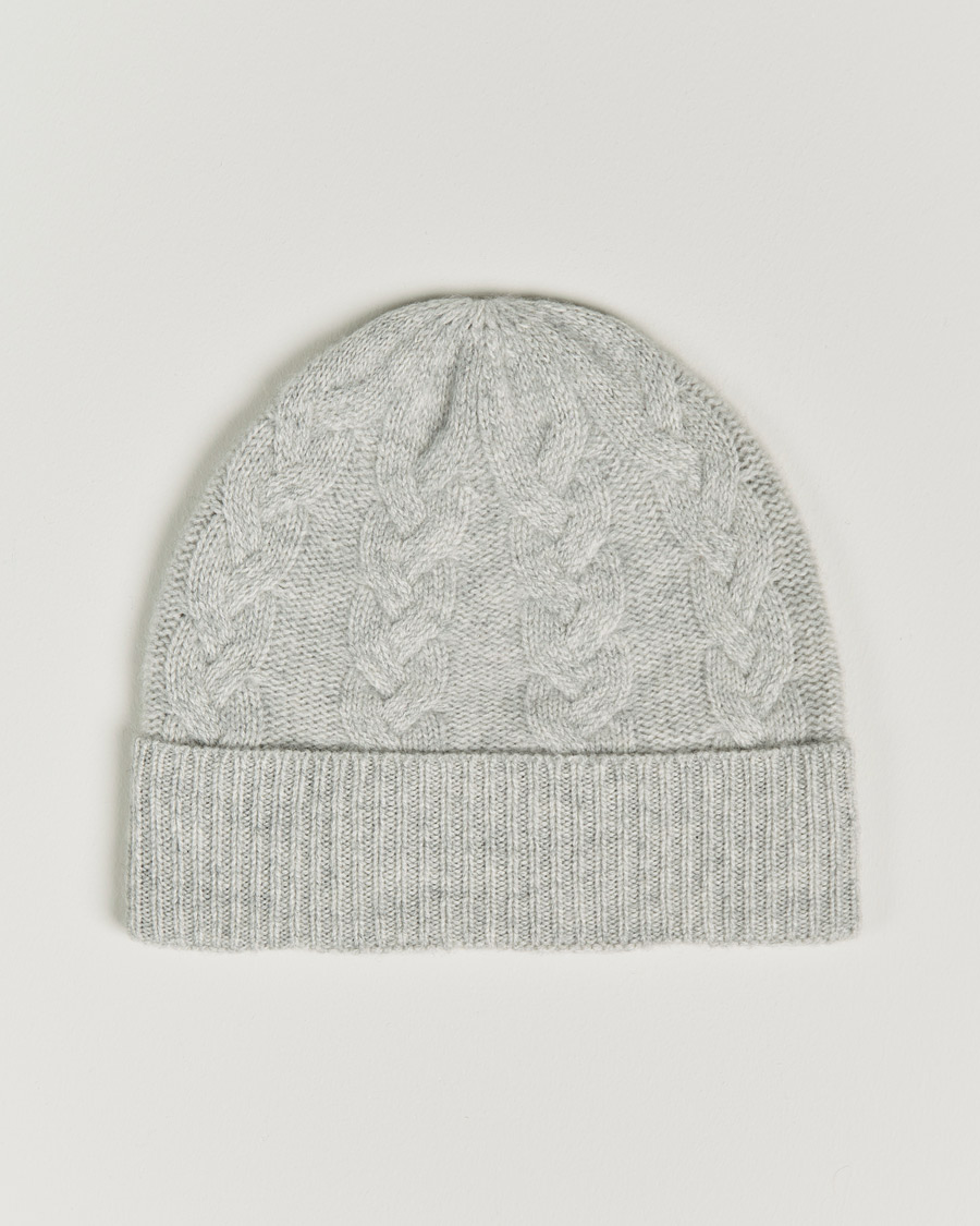 Herren | Amanda Christensen | Amanda Christensen | Cashmere Cable Knitted Cap Light Grey Melange