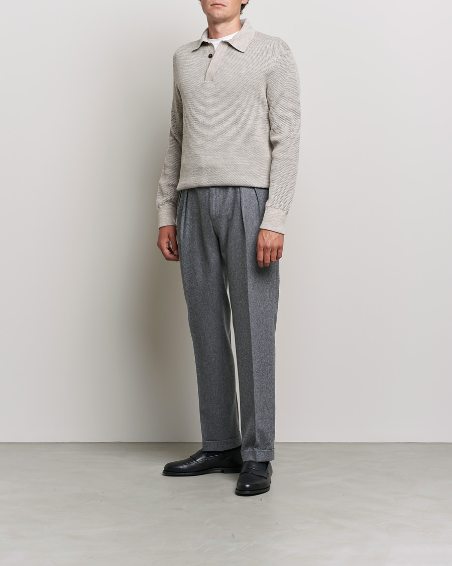 Herren | Brioni | Brioni | Waffle Wool Knitted Polo Light Grey