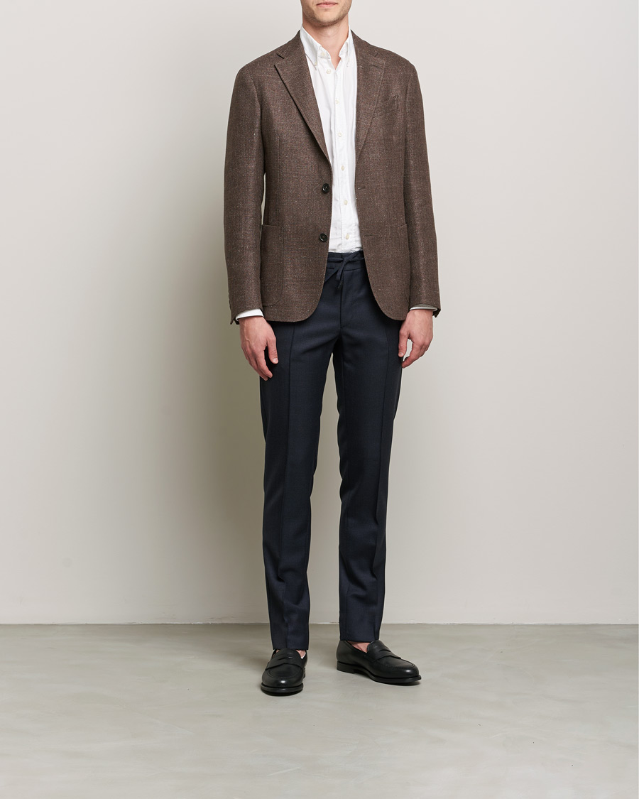 Herren | Hosen | Brioni | Sharkskin Wool Drawstring Trousers Navy