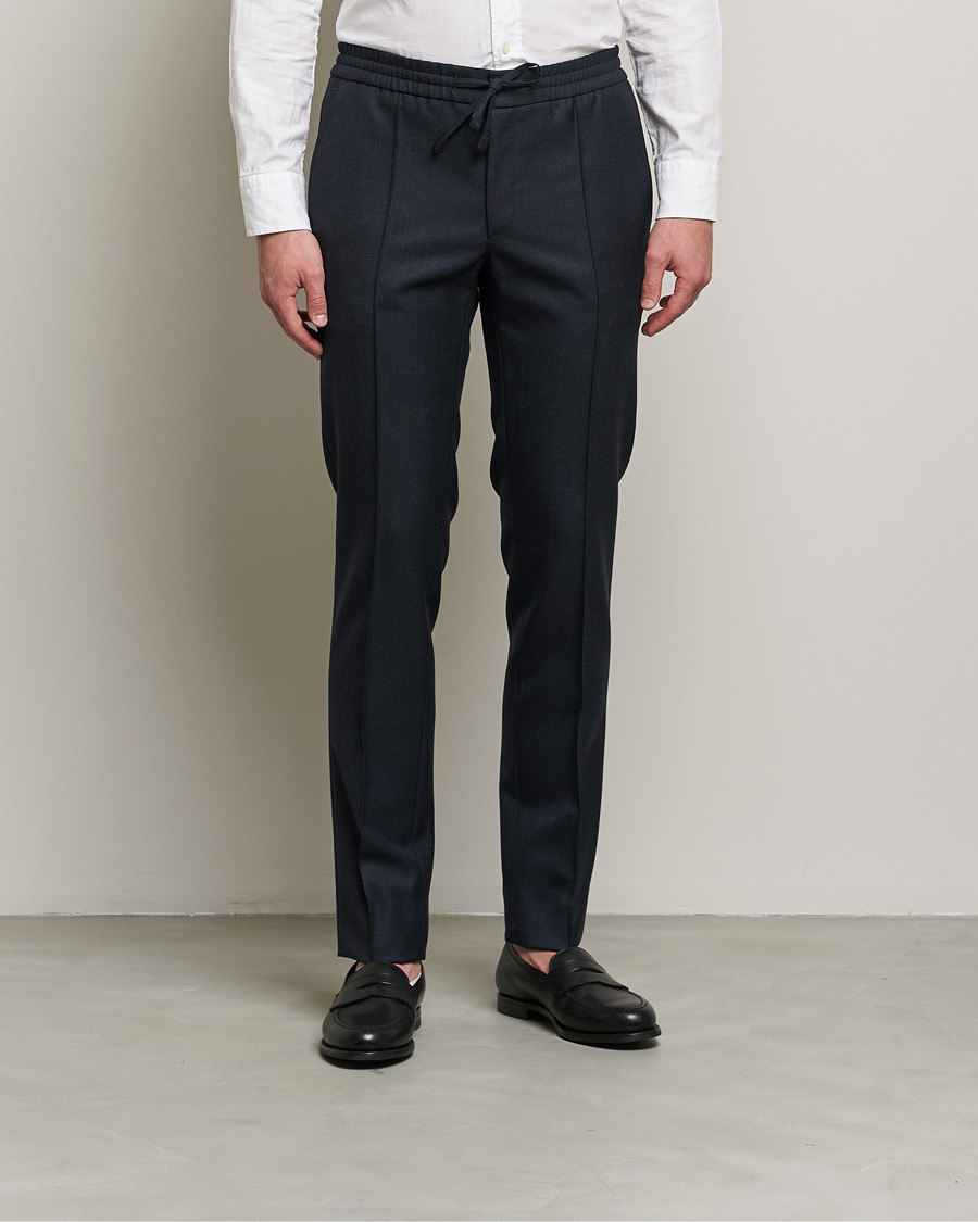 Herren | Hosen | Brioni | Sharkskin Wool Drawstring Trousers Navy