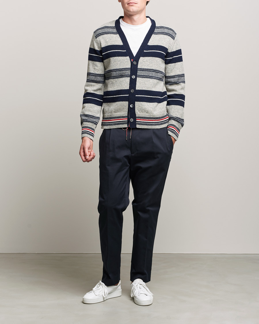 Herren | Pullover | Thom Browne | Tartan Stripe Wool Cardigan Medium Grey