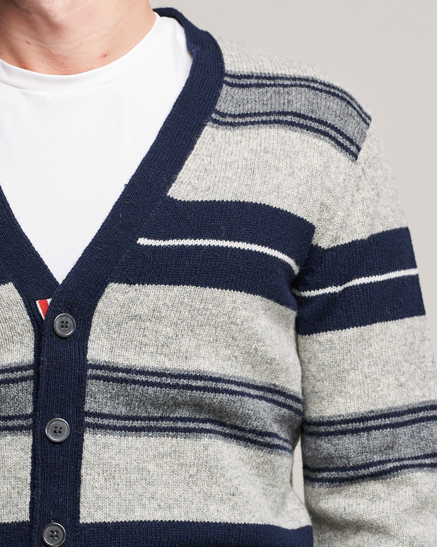 Herren | Pullover | Thom Browne | Tartan Stripe Wool Cardigan Medium Grey