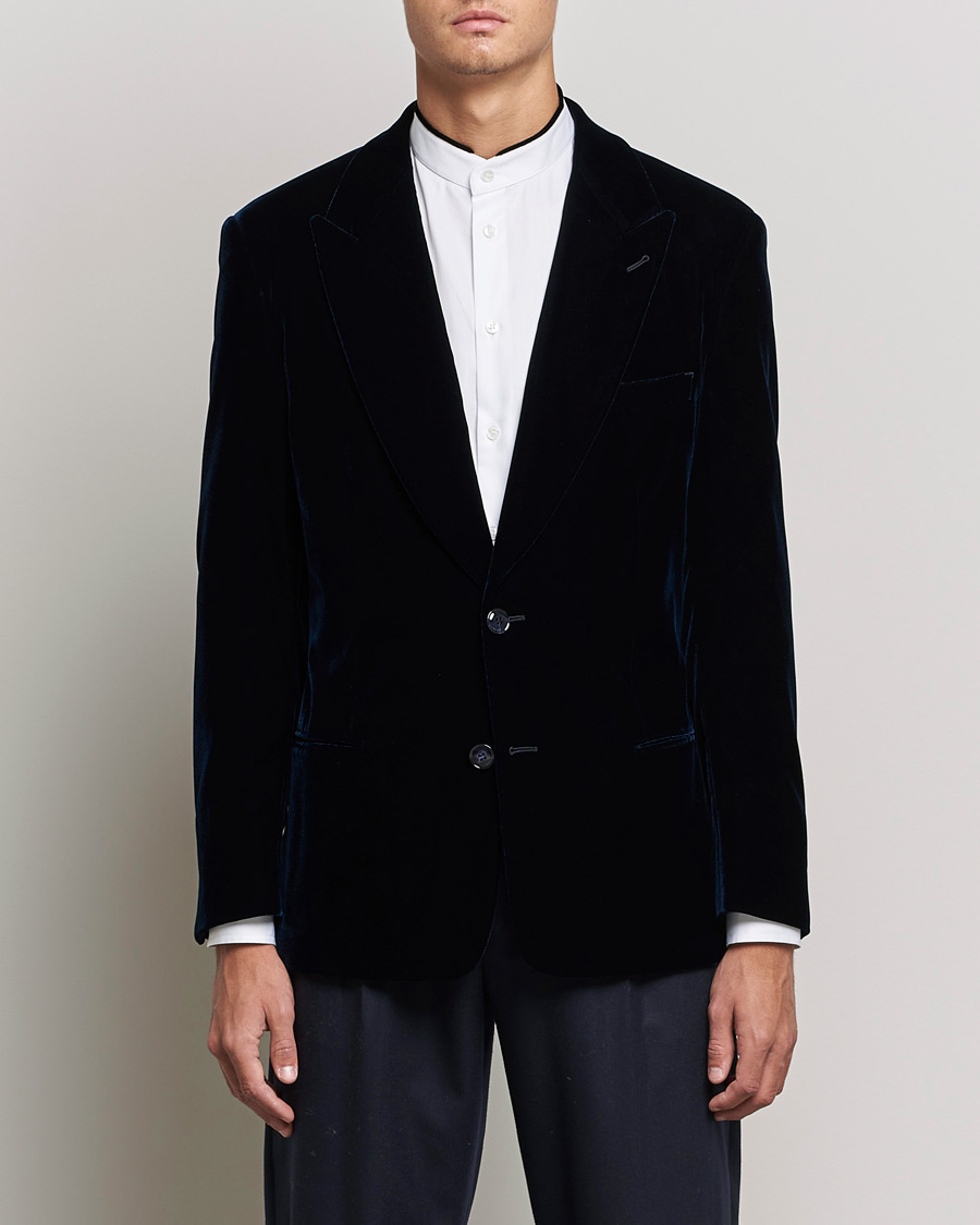 Herren | Sakkos | Giorgio Armani | Peak Lapel Velvet Blazer Navy