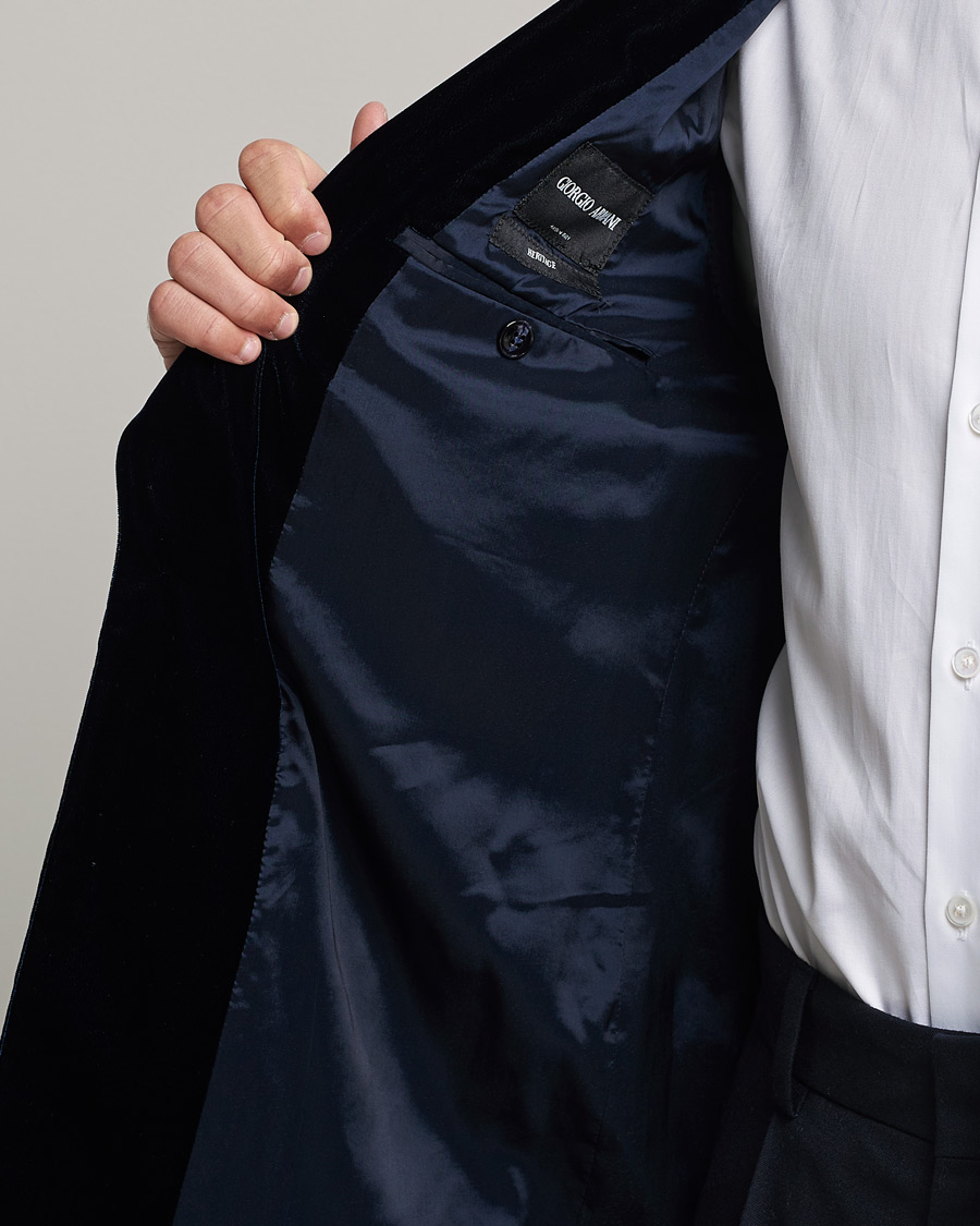 Herren | Sakkos | Giorgio Armani | Peak Lapel Velvet Blazer Navy