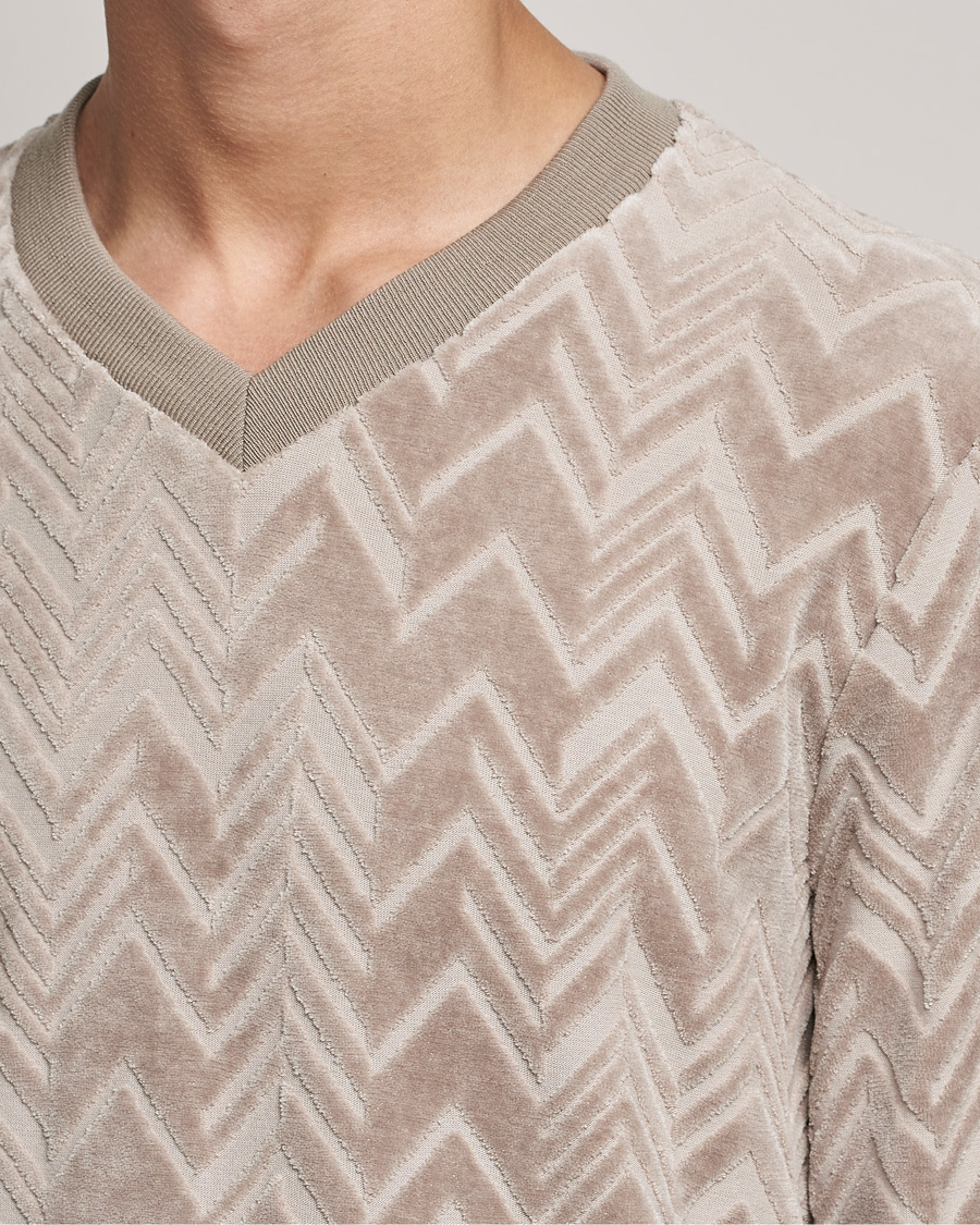 Herren | Pullover | Giorgio Armani | Velvet Jersey Chevron Sweater Beige